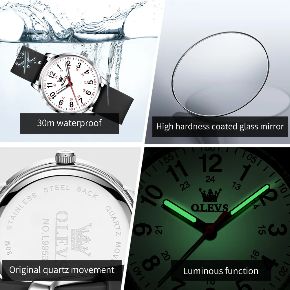 OLEVS Women Watches Luxury Fashion Silicone Strap Watch for Ladies Elegant Waterproof Quartz Wristwatch Top Clock Womens Watch