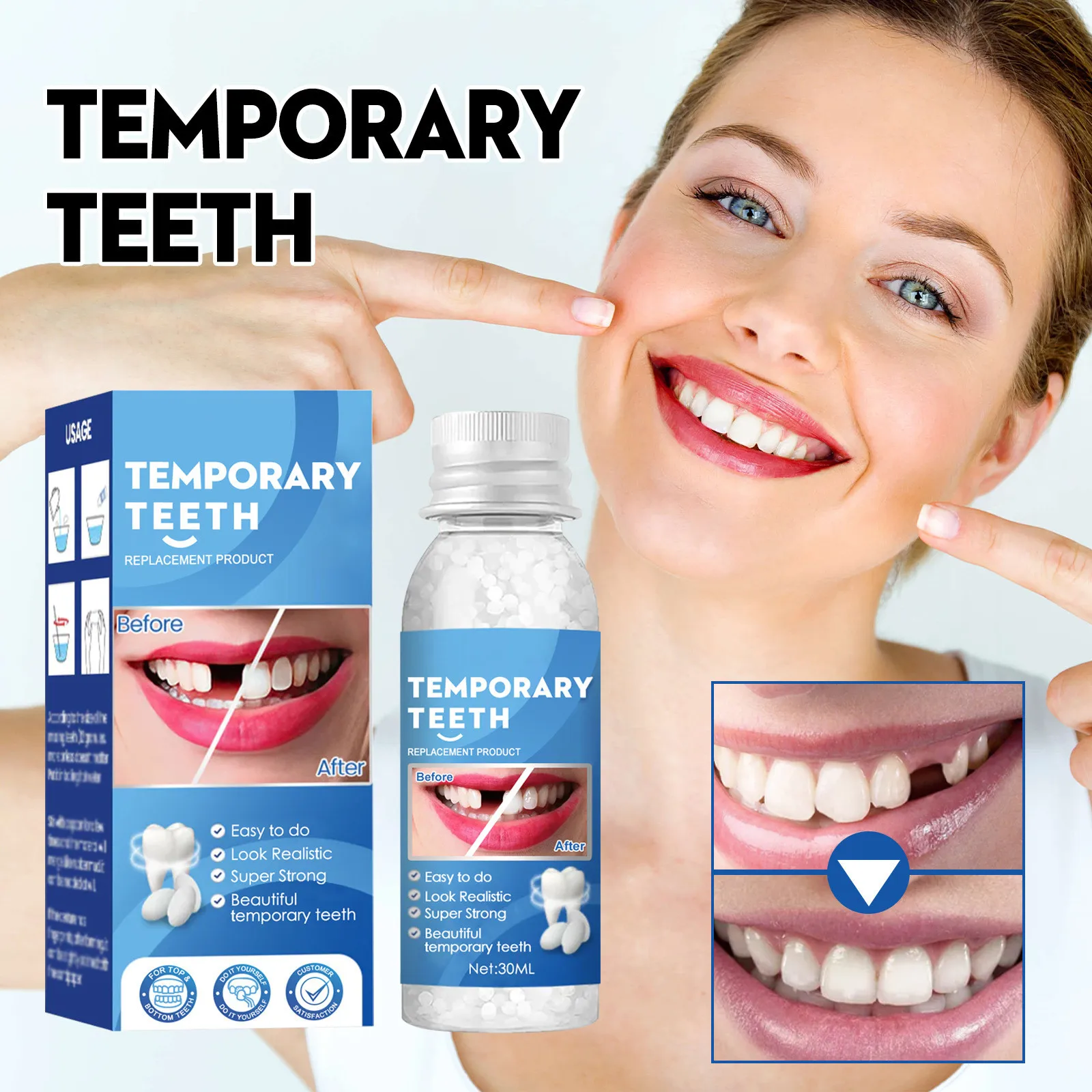 Temporary tooth kit teeth and gaps false teeth solid glue denture adhesive teeth whitening tooth beauty tool 30ml
