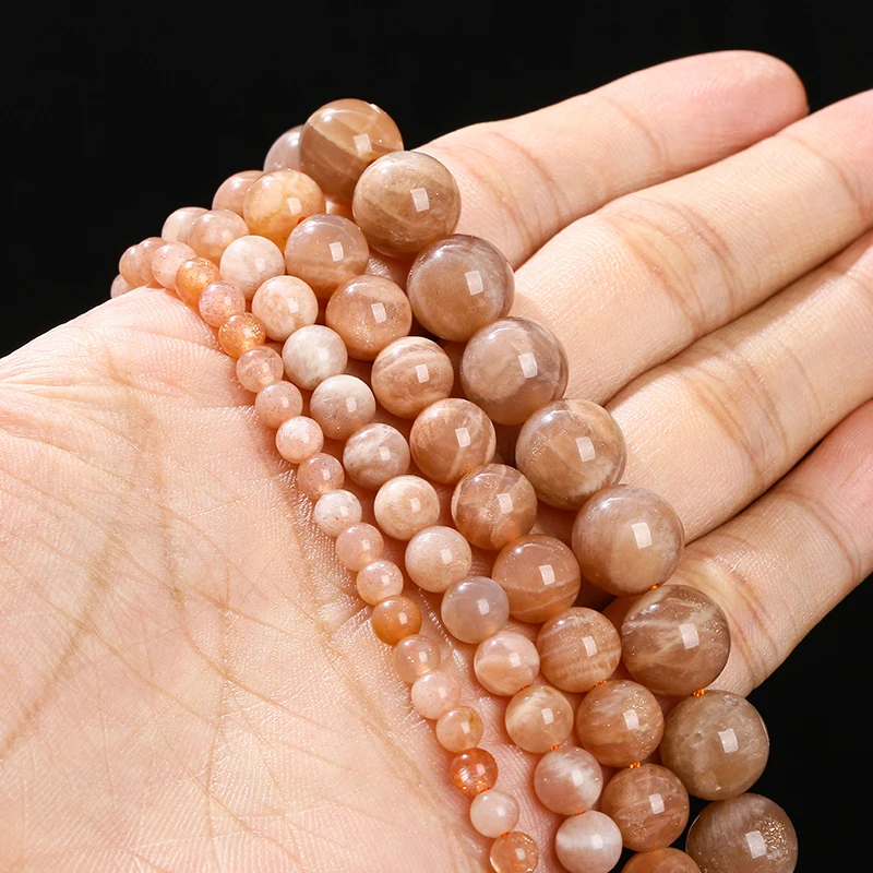 Natural Orange Moonstone Smooth Round Loose Beads for DIY Jewelry and Crafts