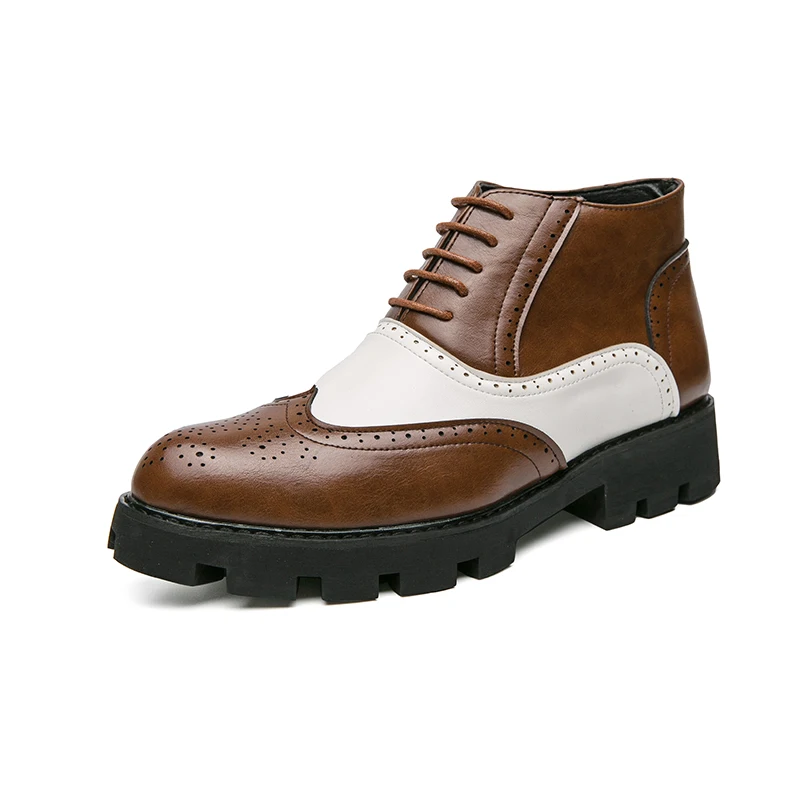 

Men Brogue Boots High Top Platform Heighten Oxford Casual Shoes Mixed Color British Wedding Fashion Thick Bottom Men Boot