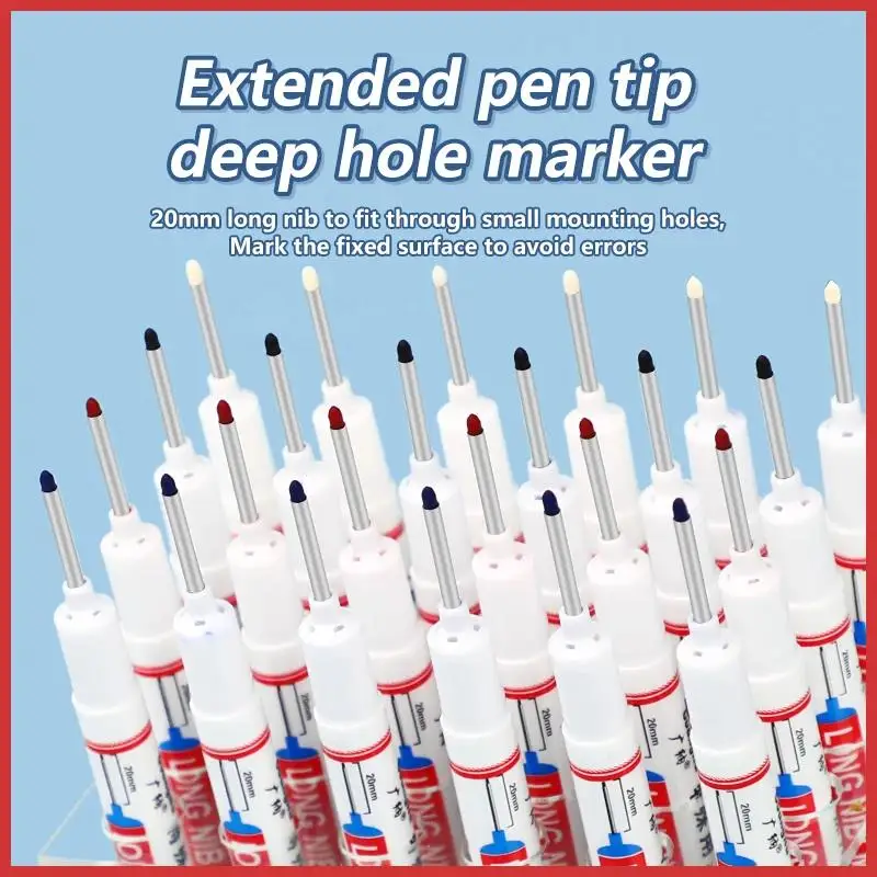 20mm Waterproof Long Nib Head Markers Deep Hole Marker Pen For Metal Carpenter White/Red/Black/Blue/Green Ink Woodworking Tools