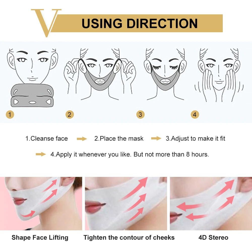 Description Picture 5 of item1/6/10pcs Lifting Facial Mask Face V Shape Hydrogel Thin Face-Lifting Slimming Mask Reduce Double Chin Face Massage