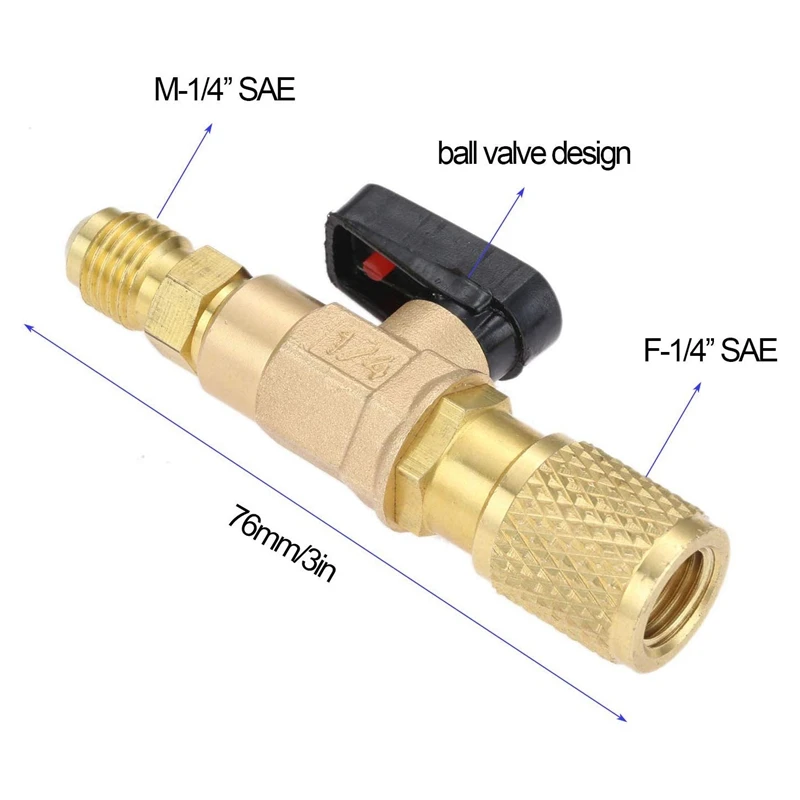 YWDZ-3Pcs/Set Brass R410A Refrigerant Straight Ball Valves AC Charging Hoses Brass 1/4 Inch Male To 1/4 Inch / 5/16 Female
