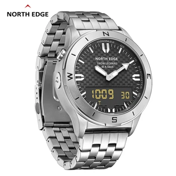 NORTH EDGE 남성용 디지털 스포츠 시계, 방수 스틸 밴드, 50m 고도계 기압계 나침반, 밀리터리 손목시계