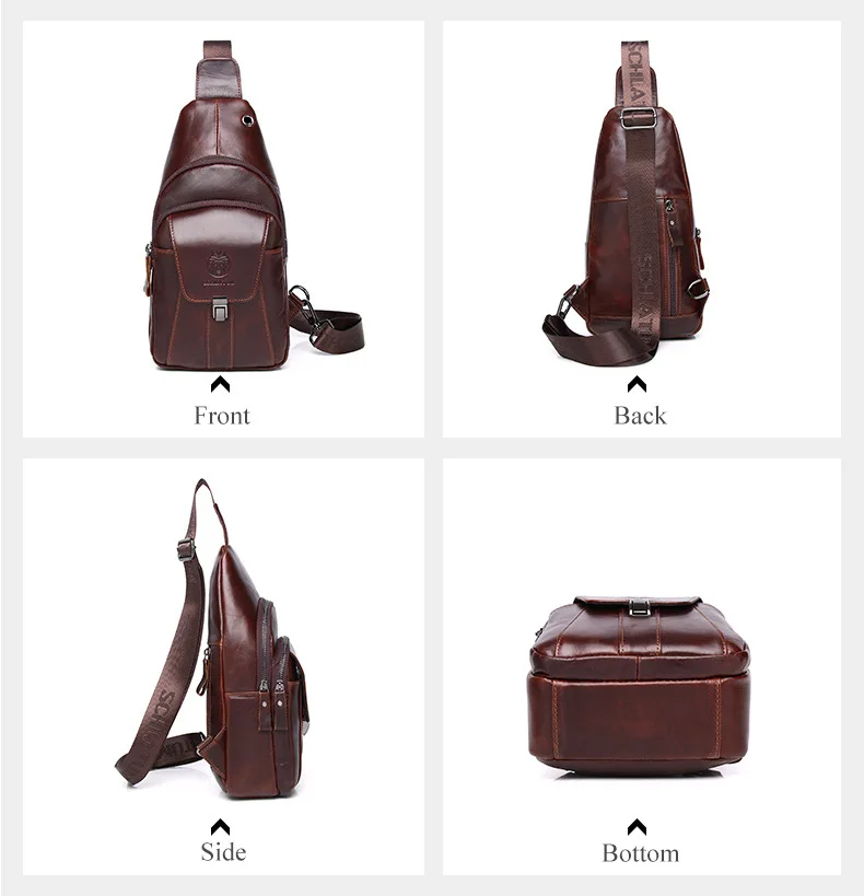Men's Chest Pack Crossbody Bag Genuine Leather Business Handbag Sling Chest Bag Vintage Leisure Men's Handbag Shoulder Bag