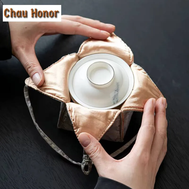 Hand-painted Butterfly Orchid Tea Set Kit Creative Teapot and Cup Set 1 Pot 1 Cup Tea Brewing Camping Portable Organizer Bags