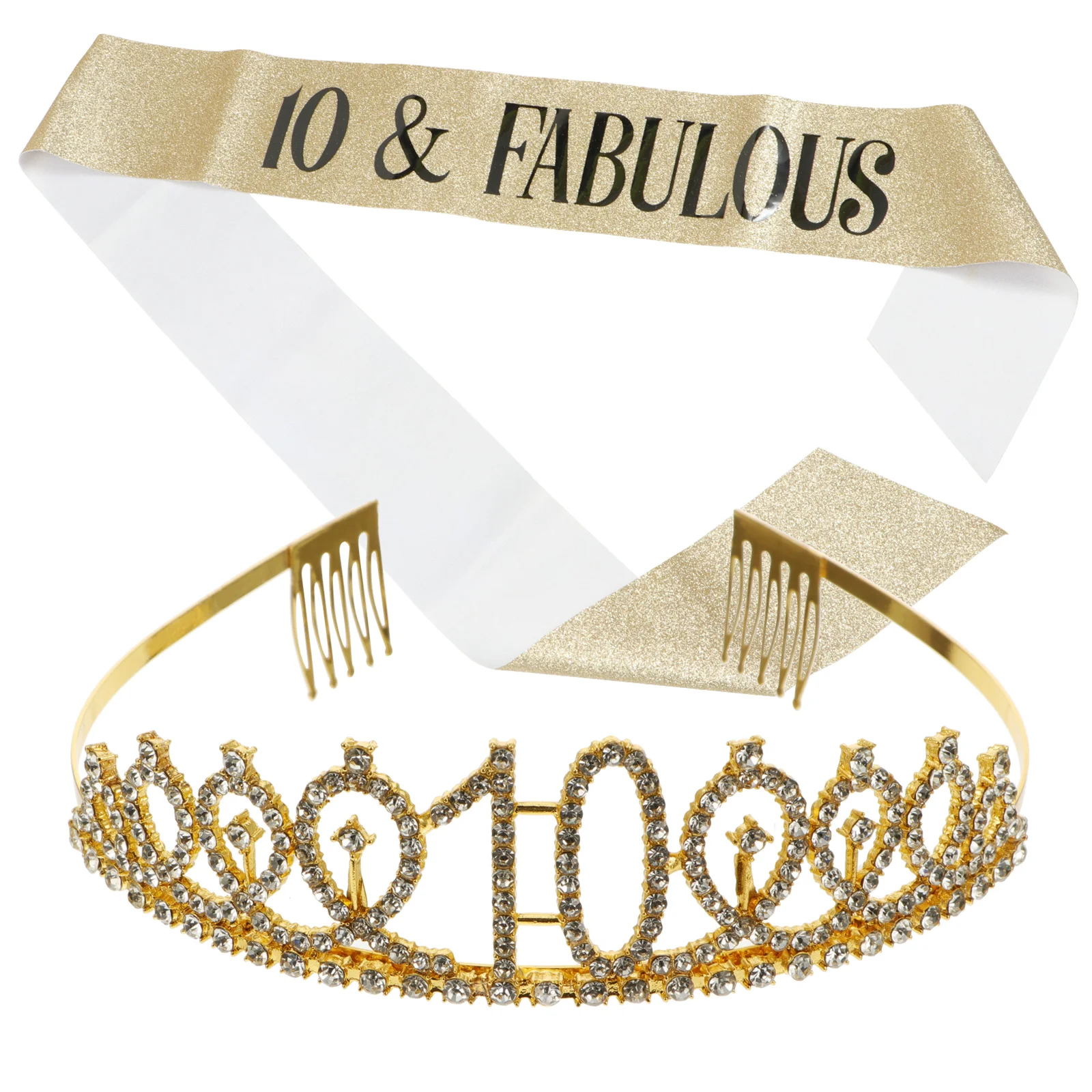 

Tiara Birthday Headdress Shoulder Strap Crown Rhinestone Headband Crystal Hair Comb