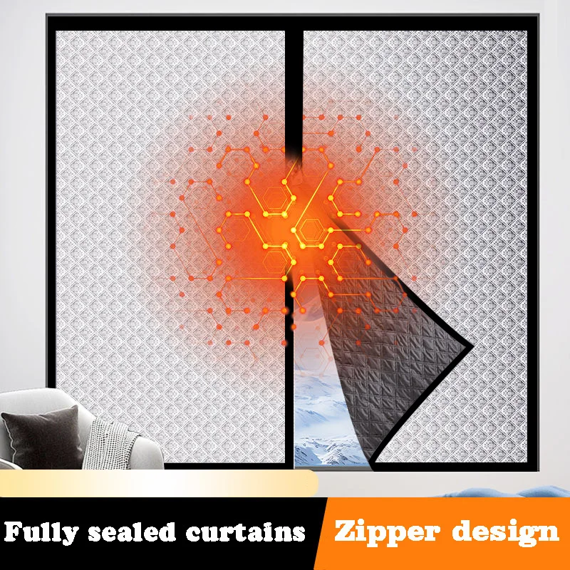 Winter Cotton Drapes Windproof Warmth Zipper Style Easy Install Soundproof Light Blocking Thermal Curtains for Cold Weather