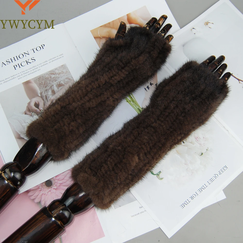 

New Style Winter Mink Fur Gloves Women High Real Fur Gloves Women Fashion Genuine Glove Knitted Mink Fur Fingerless 30cm Long