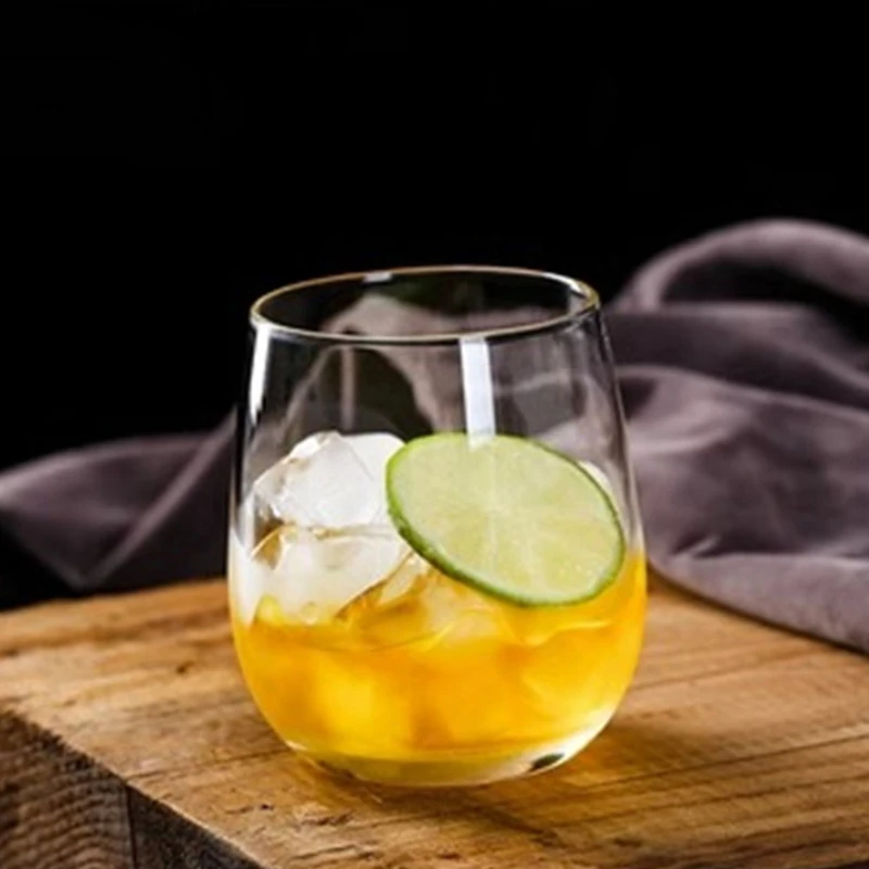 4pcs Set 340ml Elliptical Glass Cup Creative Cocktail Glass Transparent Juice Milk Beverage Cups Restaurant Lemon Soda Water Mug