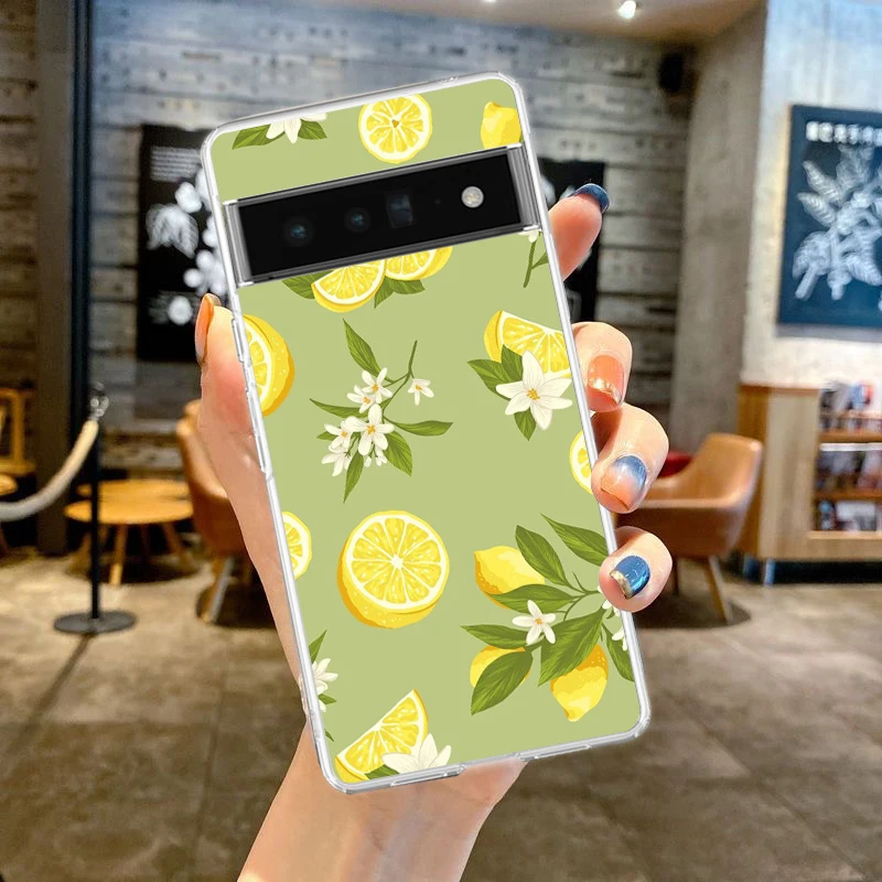 Transparent Soft TPU Clear Cover with Fruit Lemon Design