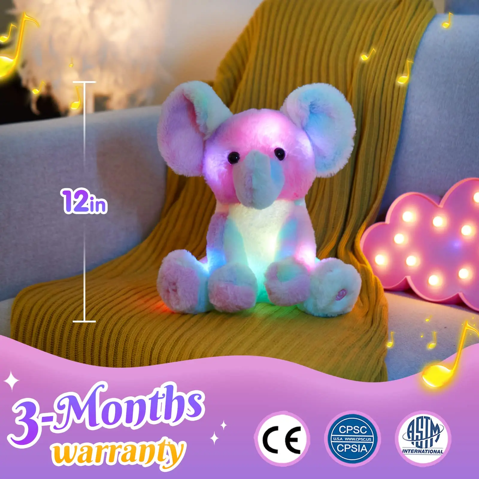 Plush Toy Elephant Doll Musical Glowing 28cm Throw Pillows Stuffed Toys for Girls Kids,plush toy