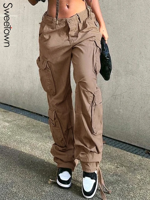 Cargo Pants Big Pockets High Waist  Vintage Streetwear Women Cargo -  Vintage High - Aliexpress