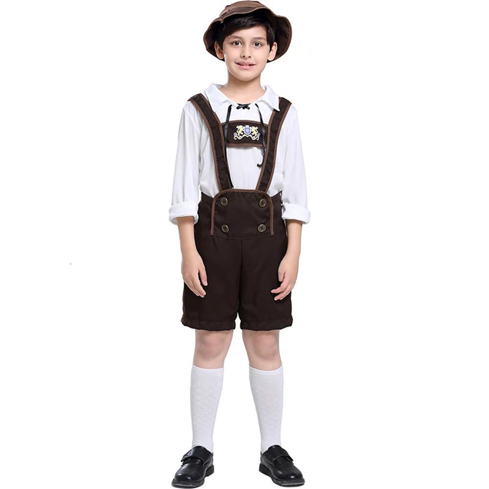 

Classic Children's Oktoberfest Lederhosen Boy Costume Kid German Bavaria Beer Party Hat Shirt Halloween Cosplay Fancy Dress