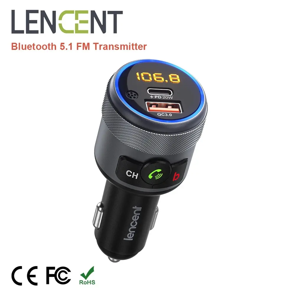 LENCENTFMTransmitterCarBluetooth51ModulatorWithTypeCPD20W