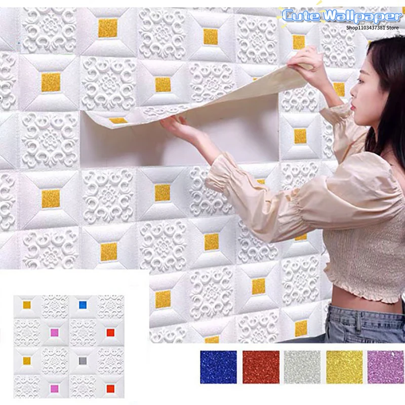 

10Pcs 35cmx35cm Self-adhesive simulation brick home decoration background wall sticker 3D wallpaper TV background decoration