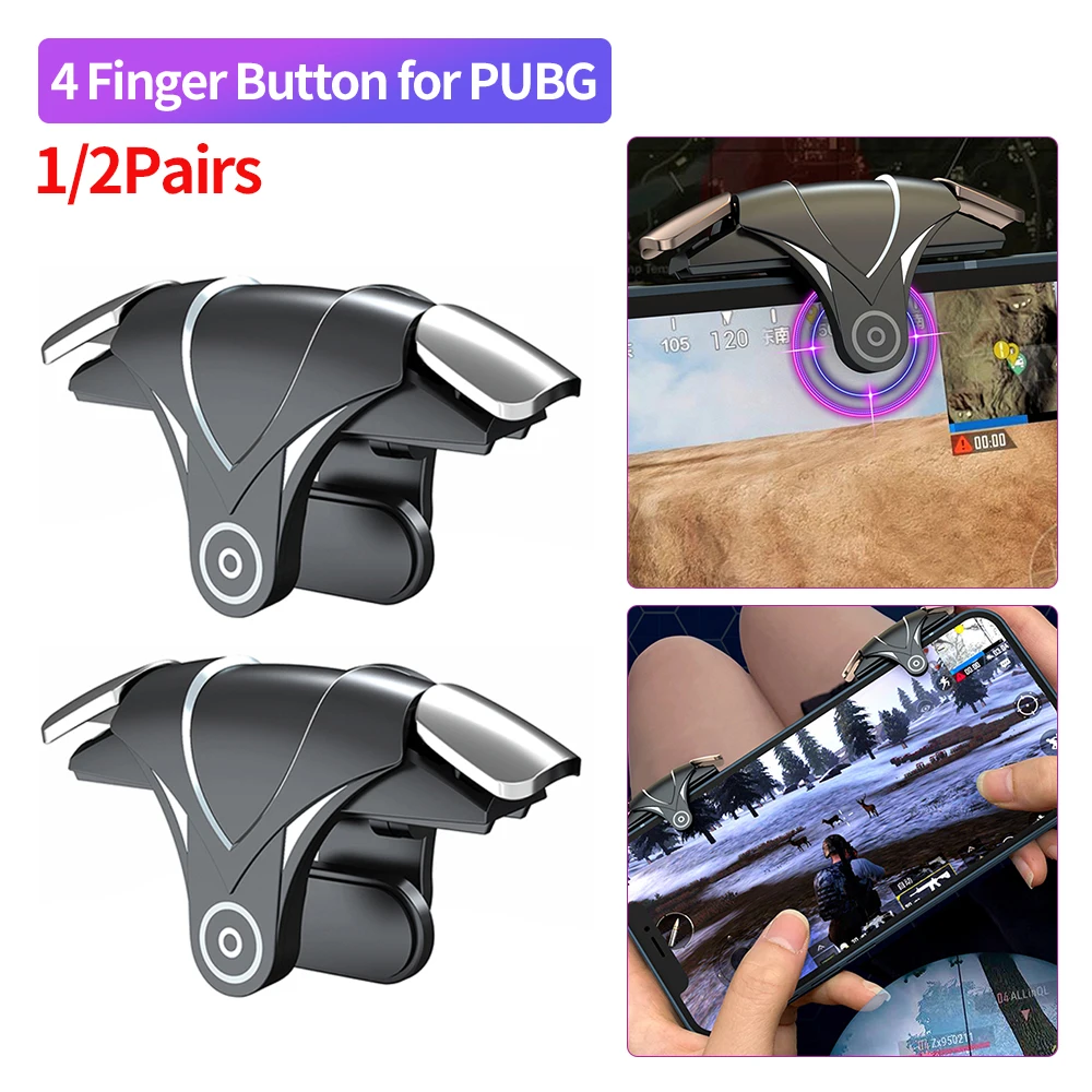 모바일 게임 조이스틱 트리거, PUBG 4 손가락 트리거, 민감한 슈팅 휴대폰 게임 트리거, 조준 키 게임 컨트롤러, 2 쌍