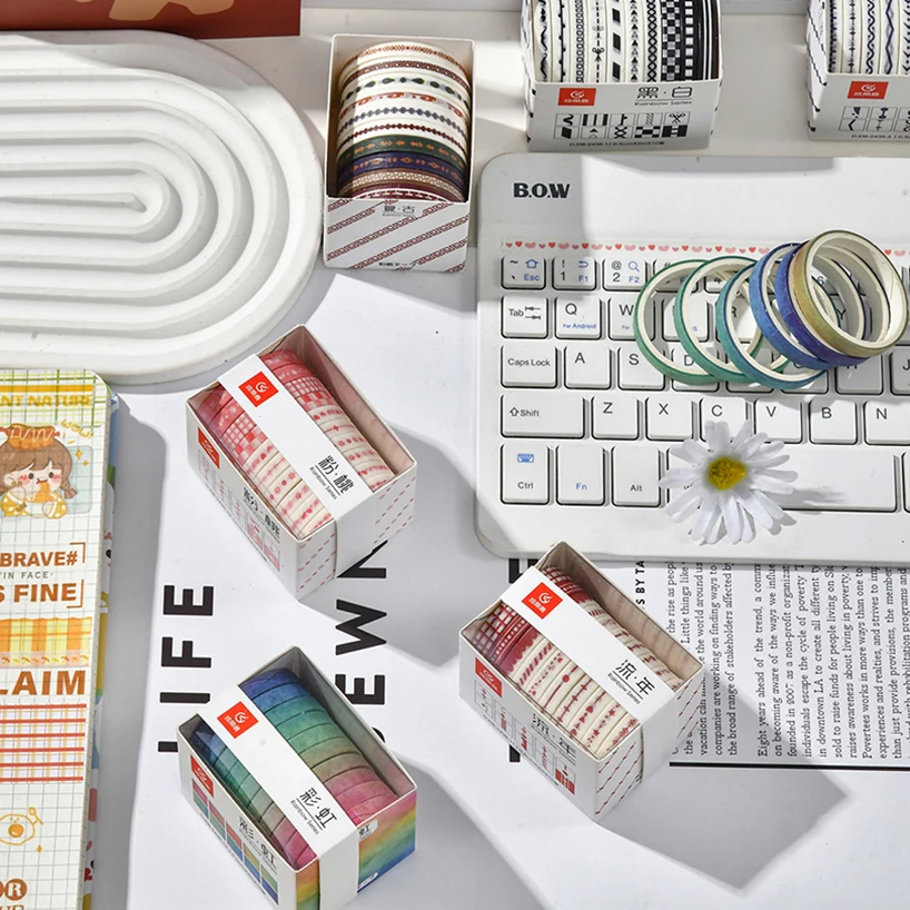 10Pcs Rainbow Washi Tapes Scrapbooking Supplies Slim Washi Tape Diary Decoration Journal Stationery Supplies Basic Masking Tape 5