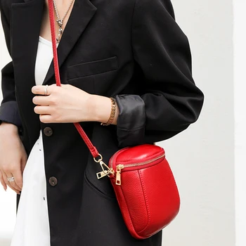 Genuine Leather Simple Crossbody Bag Lightweight Vintage Sling Bag Adjustable Strap Solid Color Women Outdoor Dating Bag
