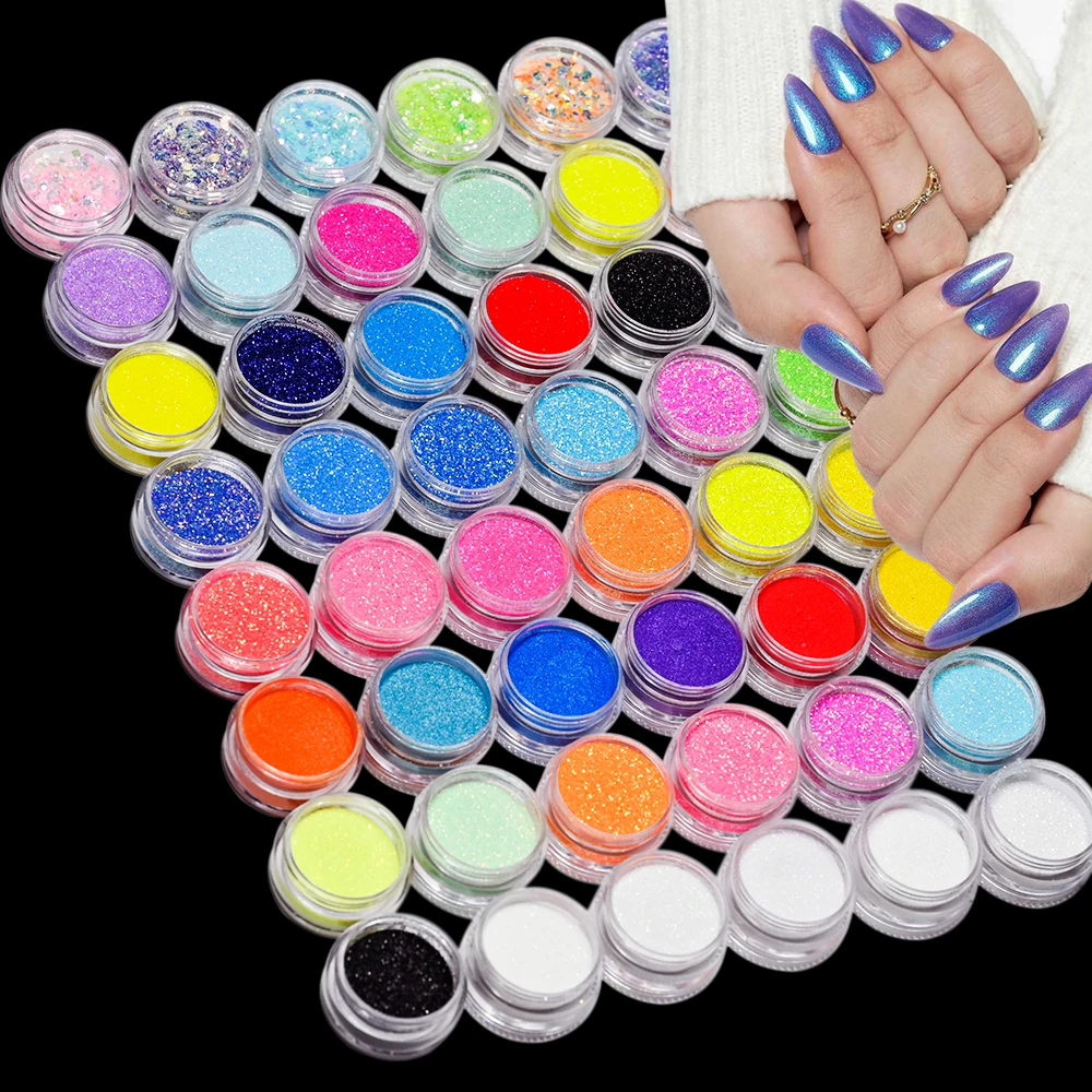 

Holographic Nail Powder Kit 5/6Jars Fluorescent Nail Glitter Set Shinny Ombre Chrome Dust DIY Gel Polish Manicure Nails Pigment