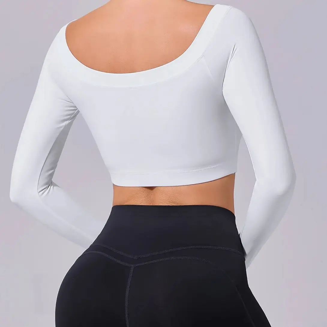 여성용 솔리드 스포츠 탑 요가 티셔츠 오프숄더 긴팔 짐 운동 러닝 셔츠 섹시 여..