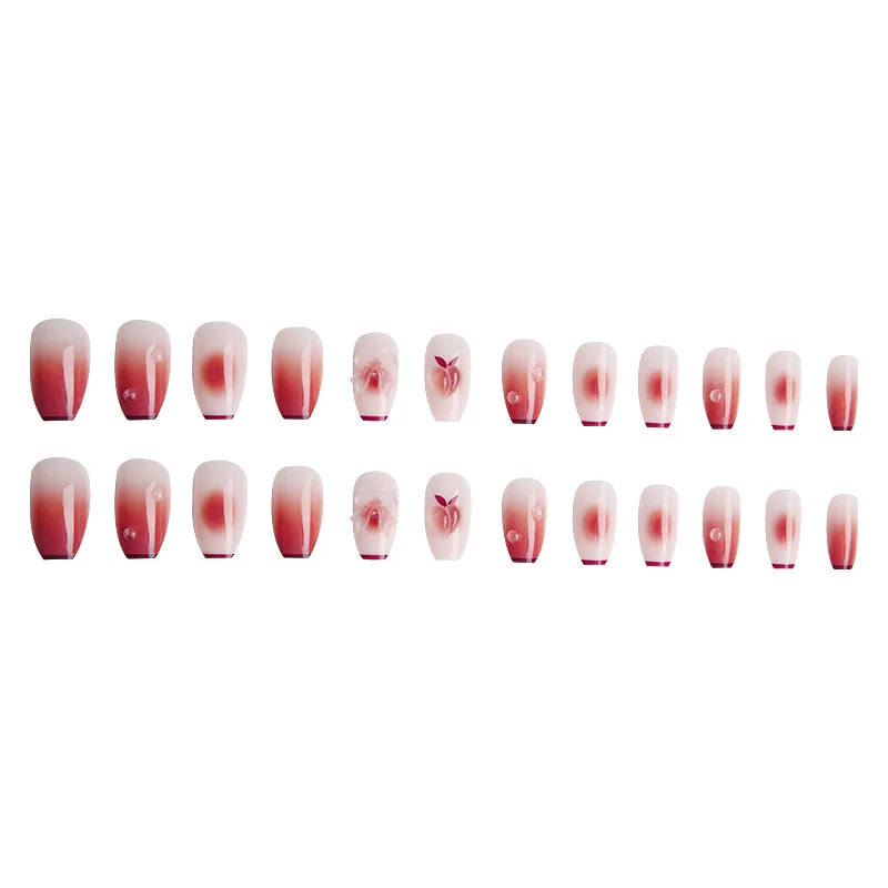 24PCS-Gradient Color Manicure Peach Design Oxed Love Peach Bow Color Changing with the Sun light  3D Wearing Nail