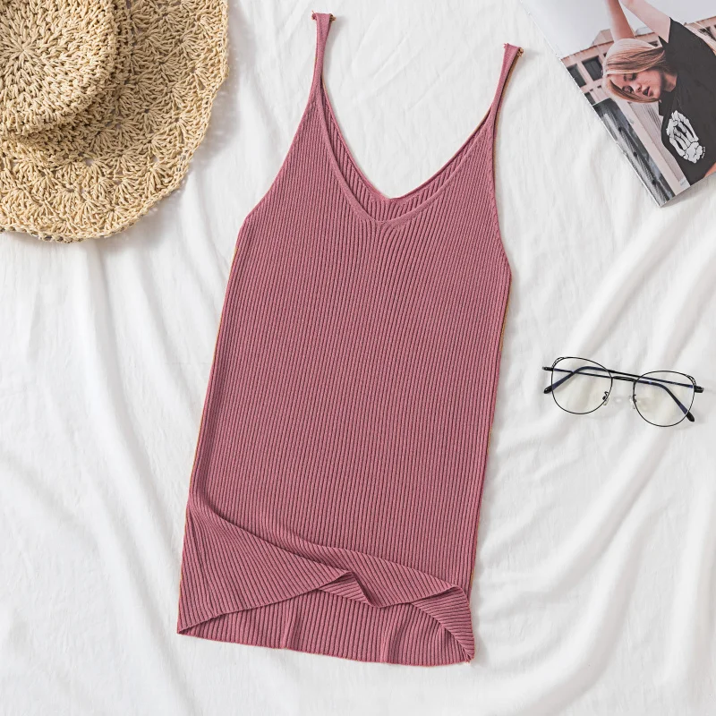 target camisole Knitted Ice Silk Suspender Vest Women's V-Neck With Suit Bottomed Shirt Sleeveless Black Blouse Wearing Summer Fashion Outside red cami