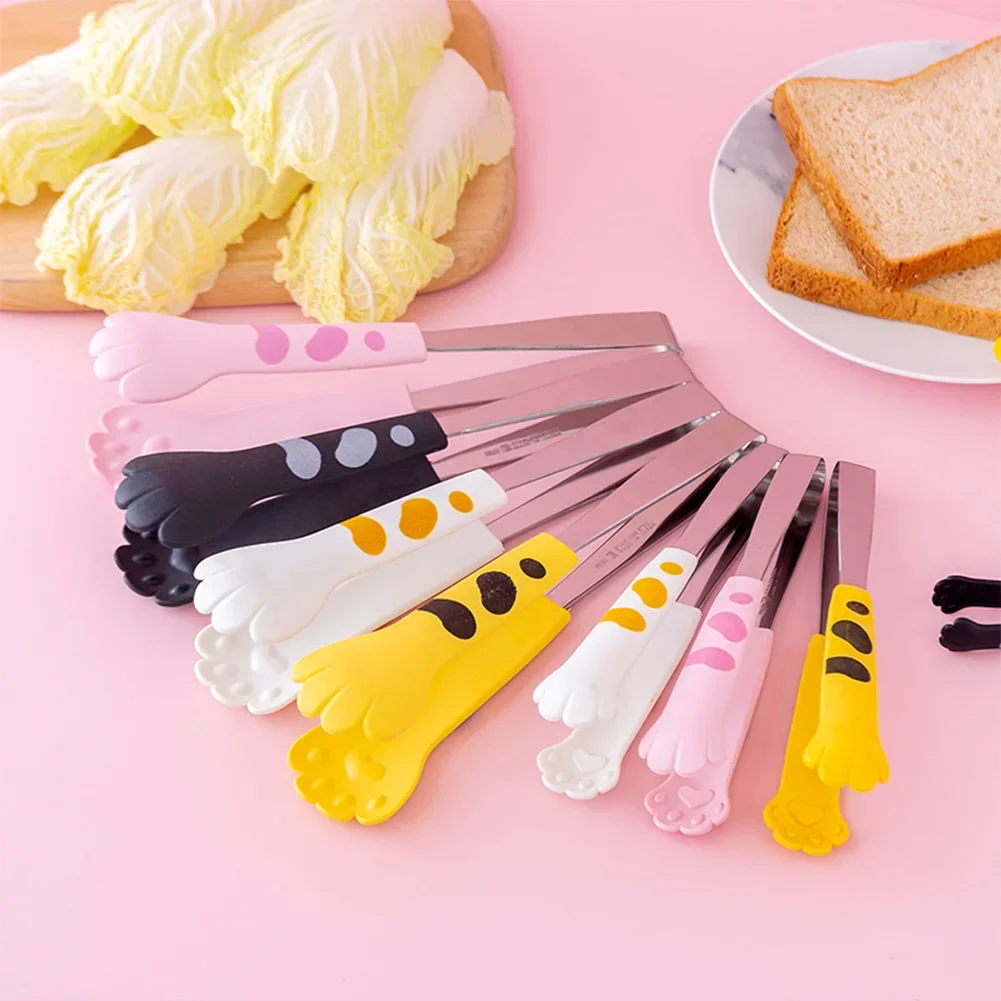Japanese Cat Paw Shape Food Tongs Cute Cartoon Meal Tongs Stainless Steel Barbecue Sandwich Baking Clip Kitchen Gadgets food tongs