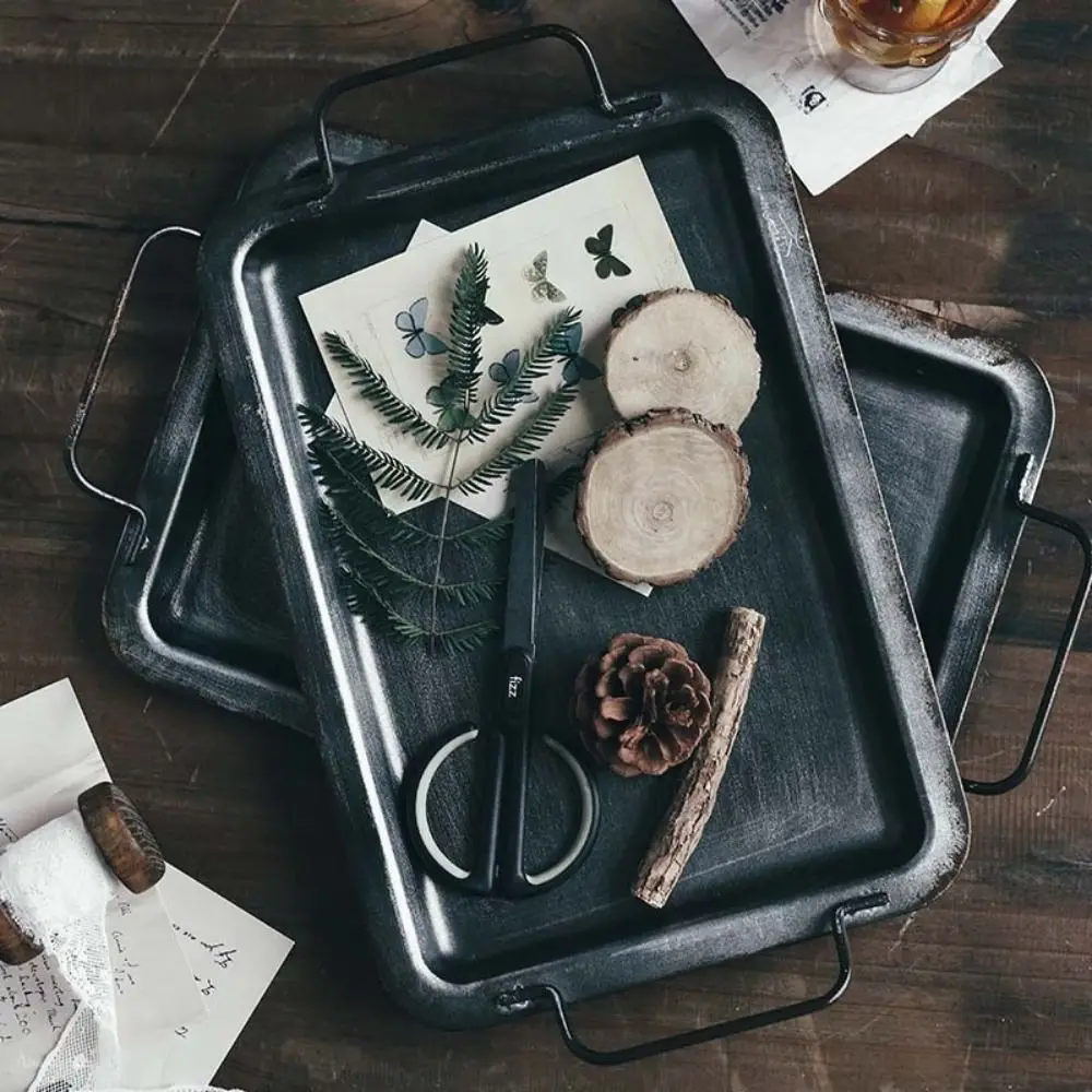 

Unique Square Metal Photography Props Fruit Home Decoration Bread Plate Storage Tray Cake Container Pastry Box