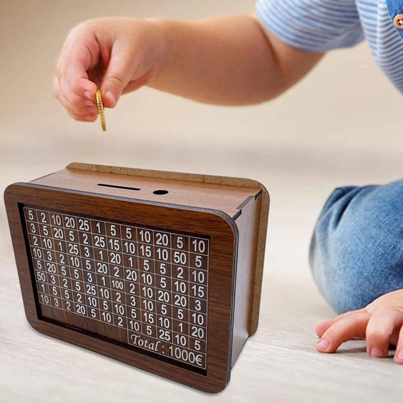 Wooden Money Box 1000/3000/5000/10,000 Euro Reusable with Savings Target and Number Box Home Decoration