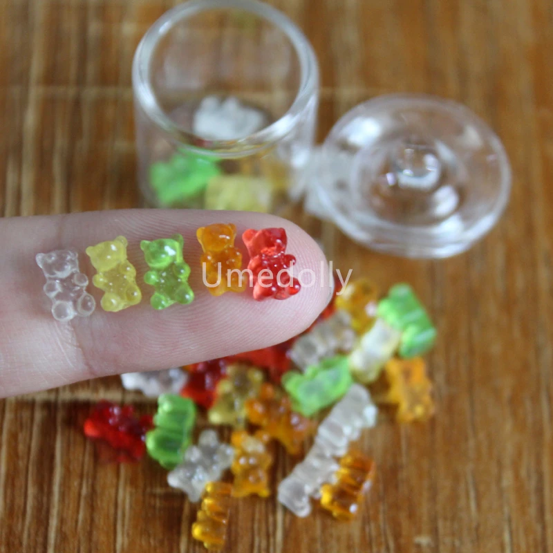 Set Of 6 Mini Gummy Bears Glass Ornaments