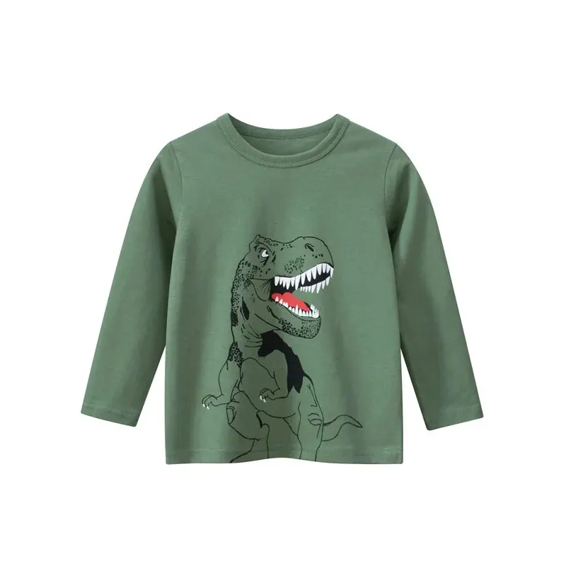  Children Autumn Long Sleeve T-shirt Dinosaur Boys Base Shirt Baby Clothes Generation Soft Cotton Sweat-absorbent Non-hat 