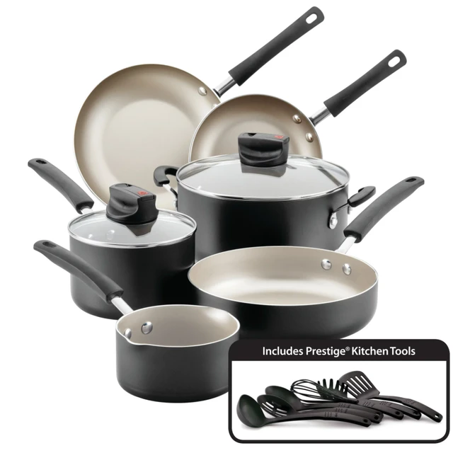 Farberware Easy Clean Steam Vent Cookware Nonstick Pots and Pans Set, 14-Piece, Copper