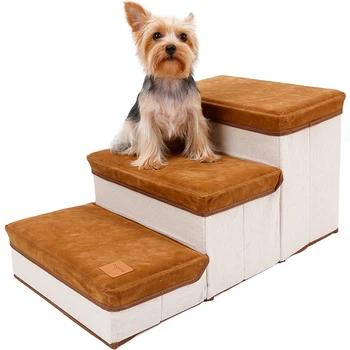 Foldable 3-Layer Dog Stairs with Storage 1