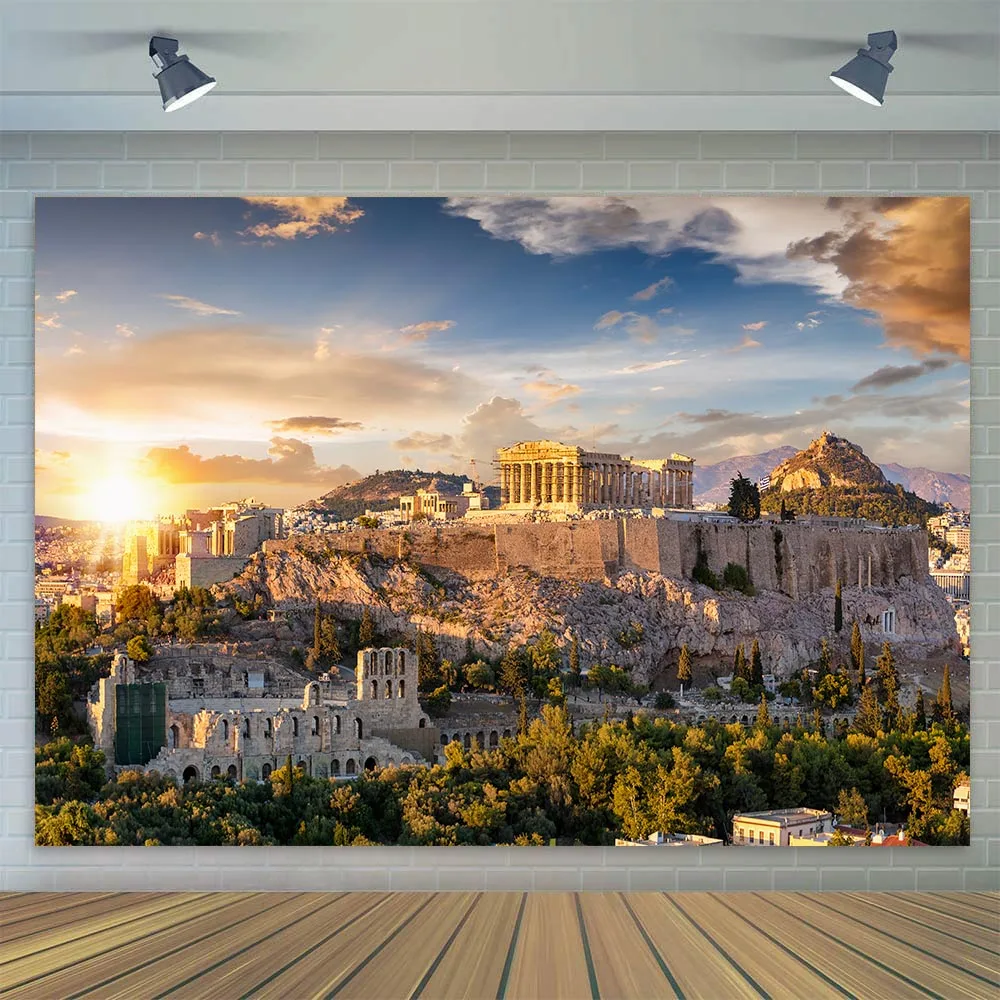 Acropolis of Athens Backdrop Parthenon Temple Ruin Photography Background Ancient Greece Palace Birthday Party Decoration Poster