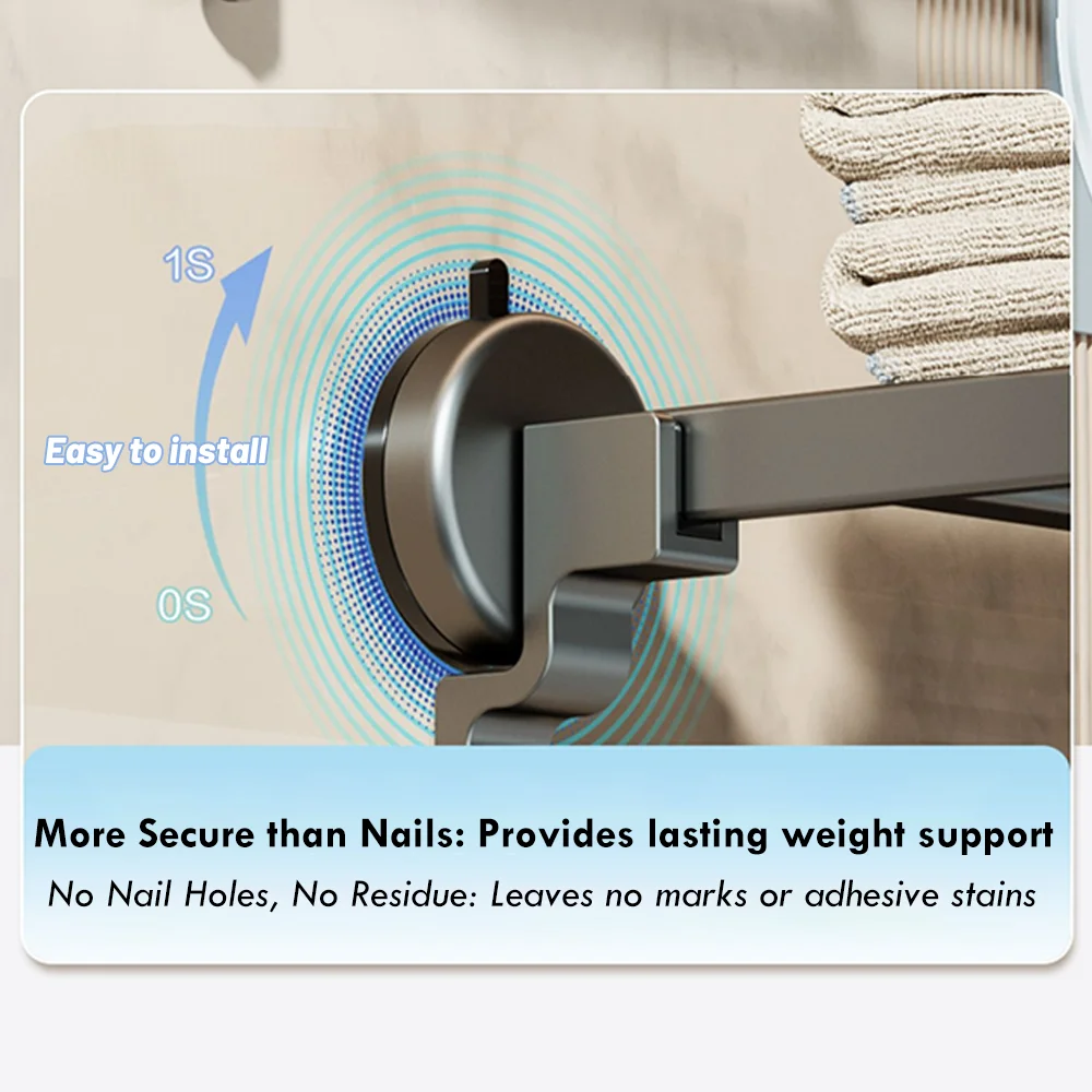 ORIENTAL YUHONG 50cm/60cm Suction Cup Towel Rack Folding Bath Towel Holder Bar Storage Wall Mount Aluminum Bathroom Accessories