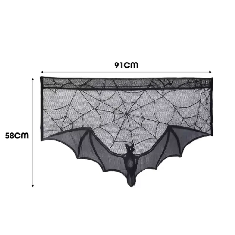 thumbnail image 1 of Halloween Lace Curtains Black Bat Spider Web Tablecloth Bat Ghost Festival Home Decoration Spider Web Horror Arrangement, 1 of 4