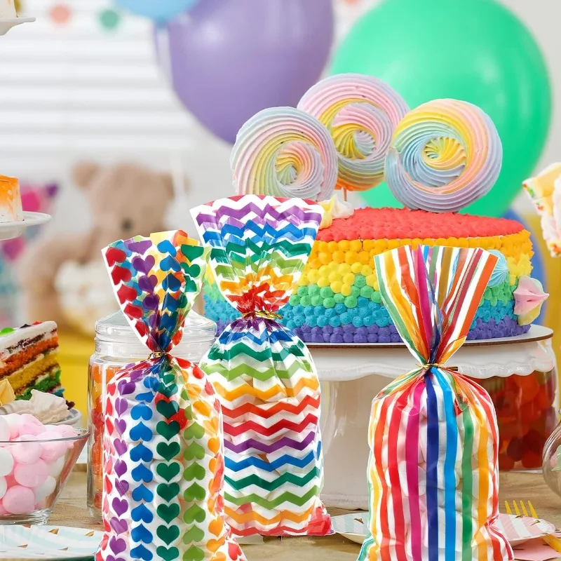 Honey Bee Cellophane Bags - 100 Pcs Goodie Bags With Gold Twist Ties For Party Favors