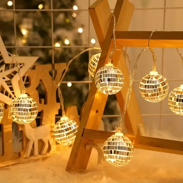 LED Mirror Ball String Lights Warm White for Parties and Decor 1