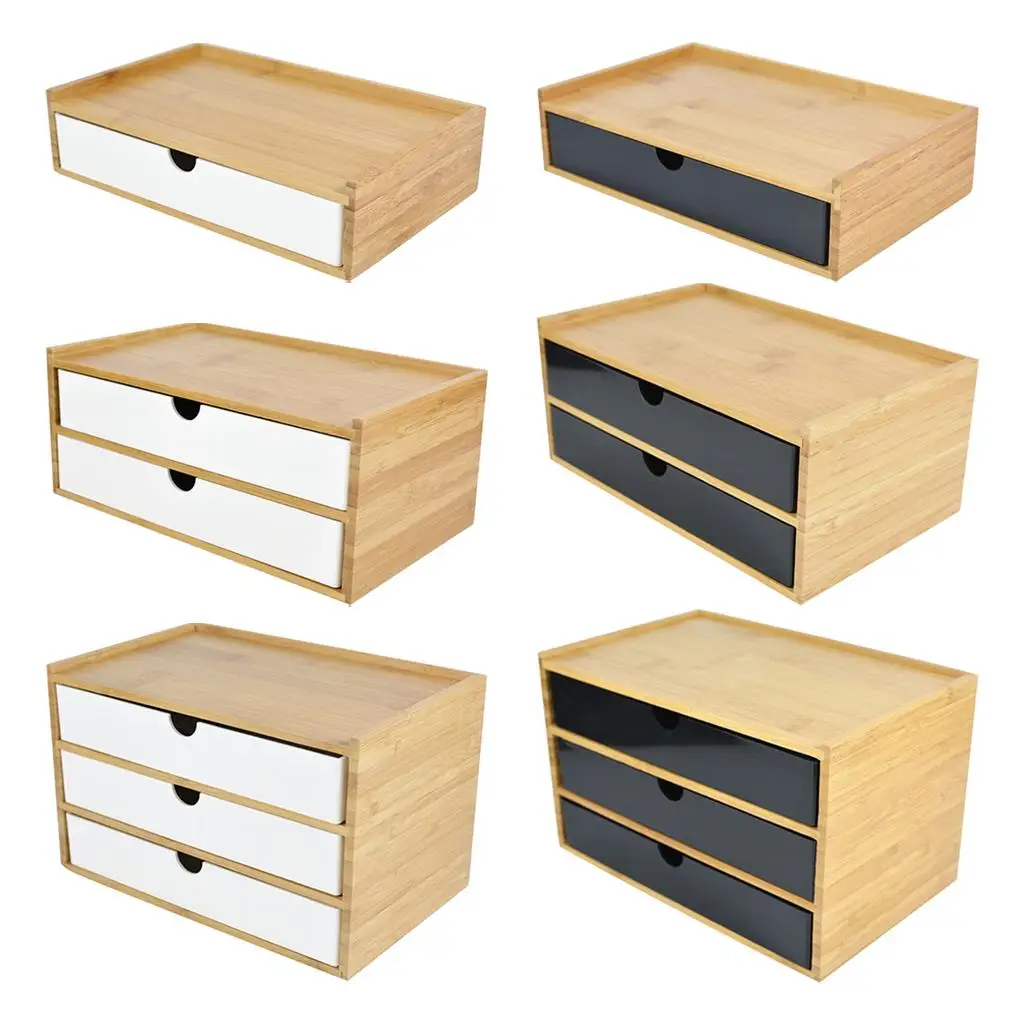 Bamboo desktop storage drawer for hotel guest makeup Premium Supplies Textured Scissors Organization solution Storage Box