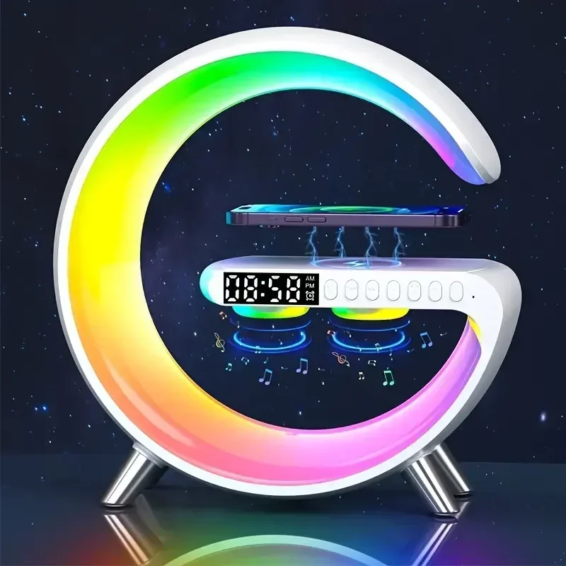 Night Light Lamp Multifunction Alarm Clock TF Blueotooth Speaker 15W Wireless Charger Station Pad For iPhone 15 14 13 12 8