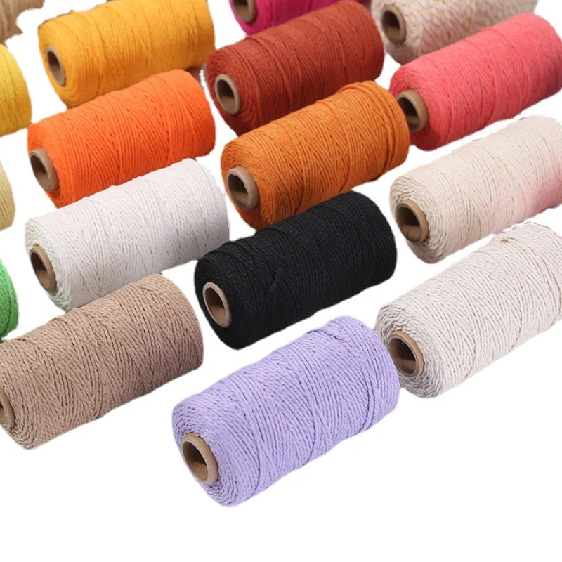 100M/Roll 2mm Cotton Rope Colorful Twine Macrame Cord Rope String Thread DIY Crafts Braided Twisted Cotton Home Textile Decor