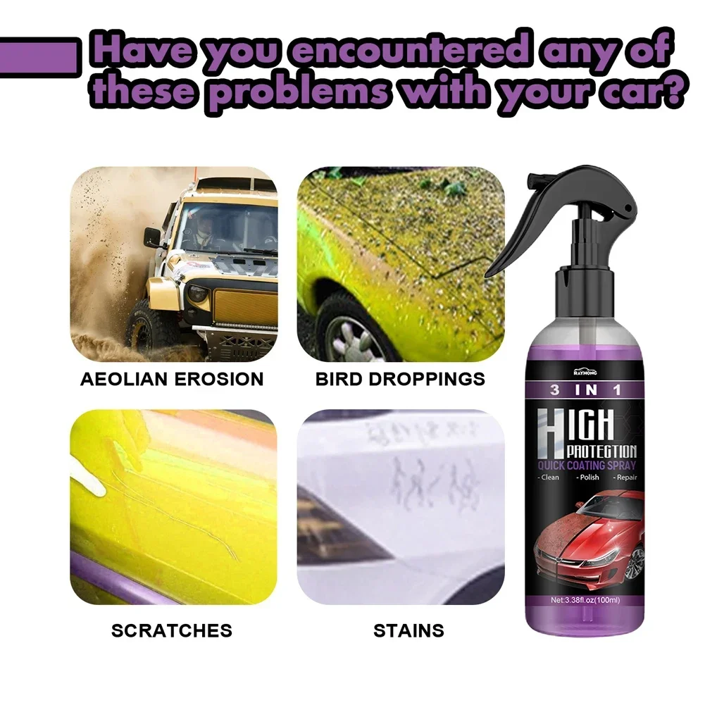 3 In 1 Car Ceramic Coating Spray 100ml Auto Nano Ceramic Coating Polishing Spraying Wax Car Paint Scratch Repair car coating spray car wax polish spray car scratch remover