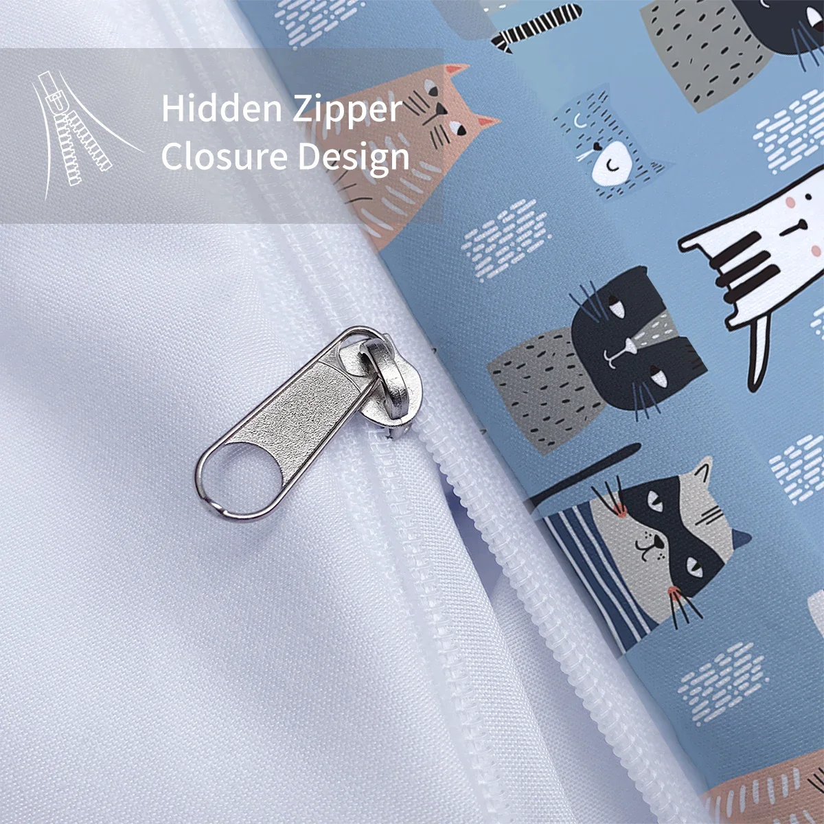 3-piece down duvet cover with cartoon cat pattern print (1 down duvet cover+2 pillowcases, no core) Soft bedding set