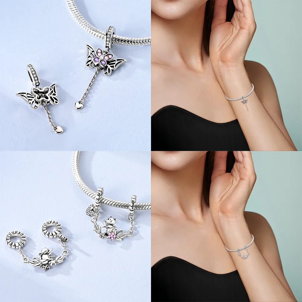  동물 시리즈 참 장식품 대나무 팬더 야광 보라색 나비 비즈 펜던트 DIY 오리지널 팔찌용 고급 보석 선물
