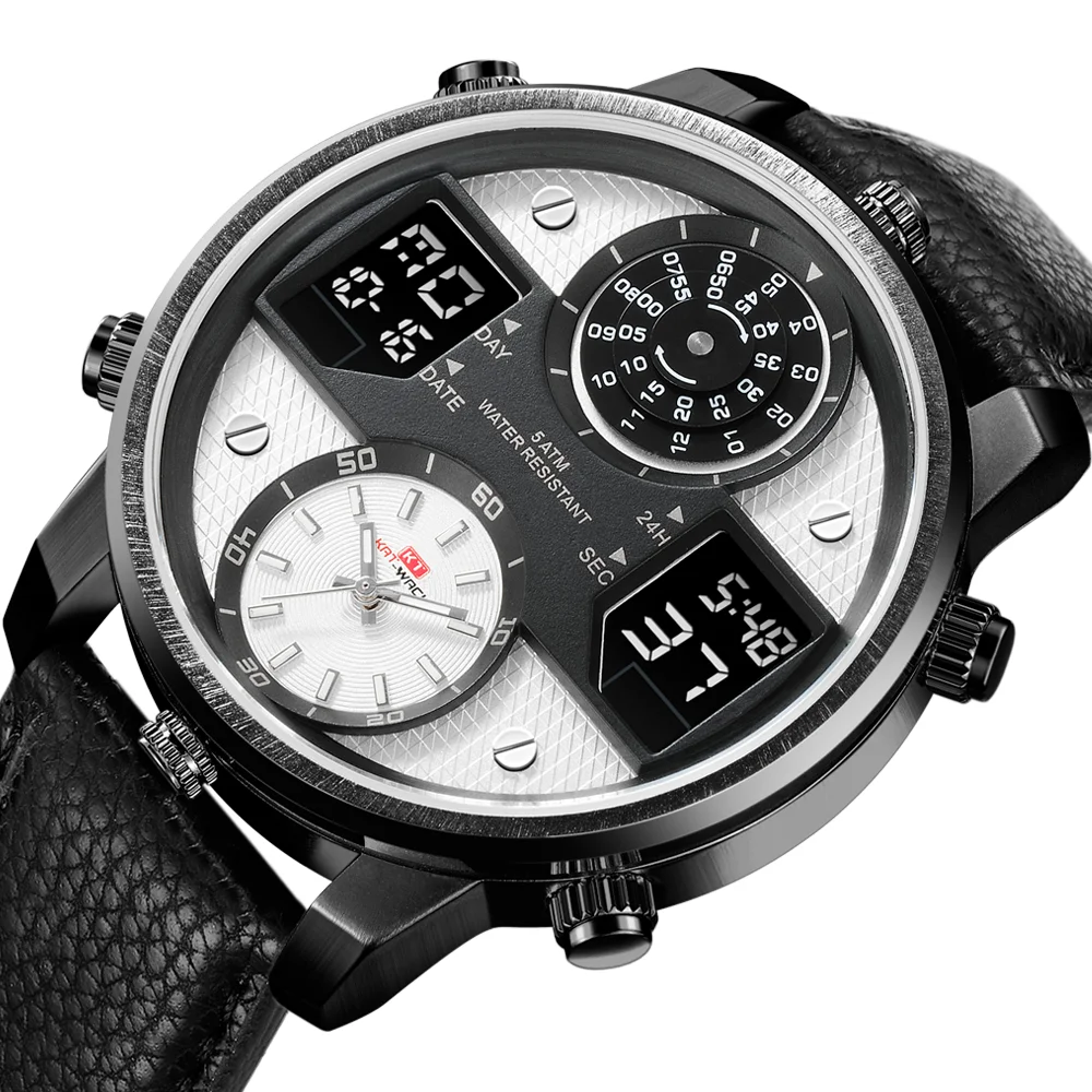 KAT-WACH Watches For Men Leather Automatic Date Quartz Clock Mens Luxury Brand Waterproof Sport Watch Men Relogios Masculino