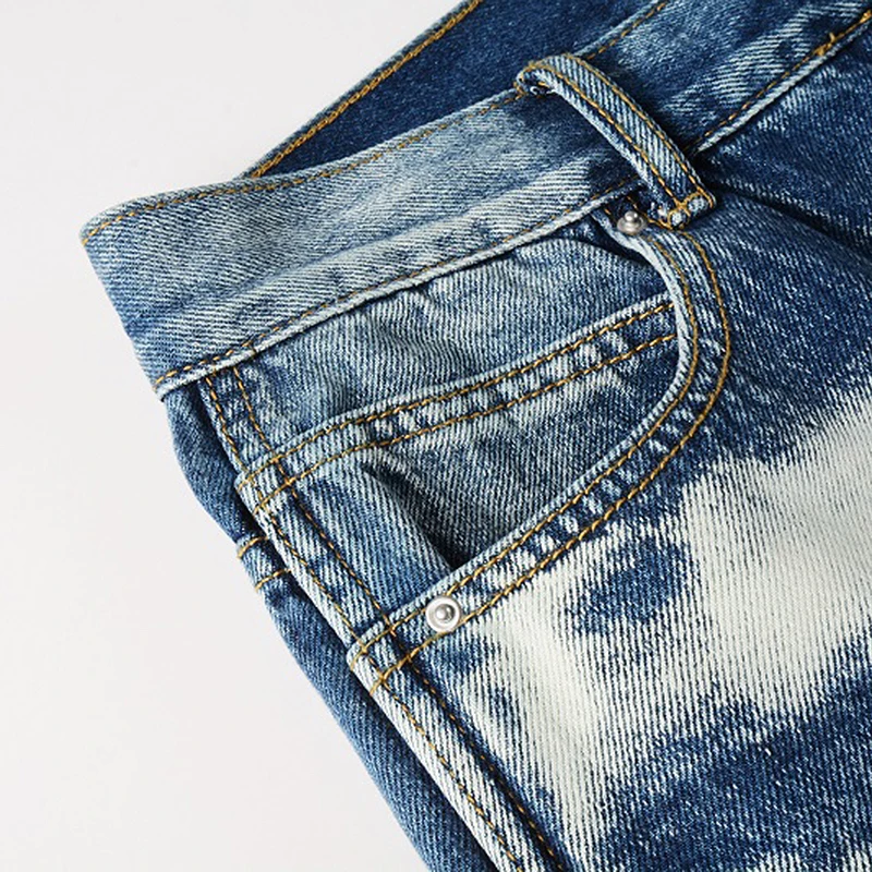 Washed and Whitened Lumberjack Model Vintage Work Pants Spliced Jeans Multi Mouth Practical Straight Men's Casual Pants A1327