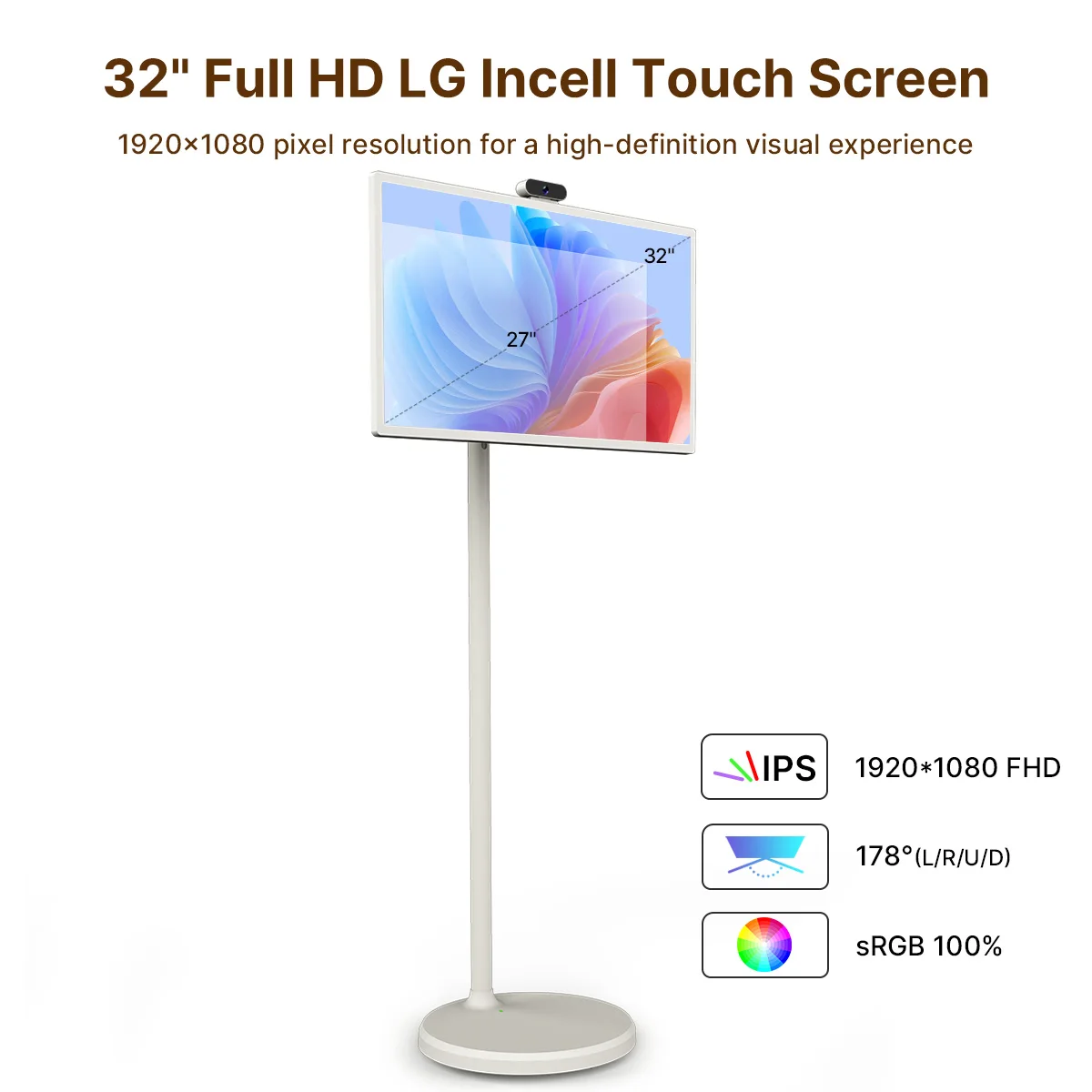 플로어 스탠딩 지능형 터치 스크린, 안드로이드 시스템, 모바일 TV, 홈, 8 + 128GB, AI 음성 리모컨, 32 인치, 신제품