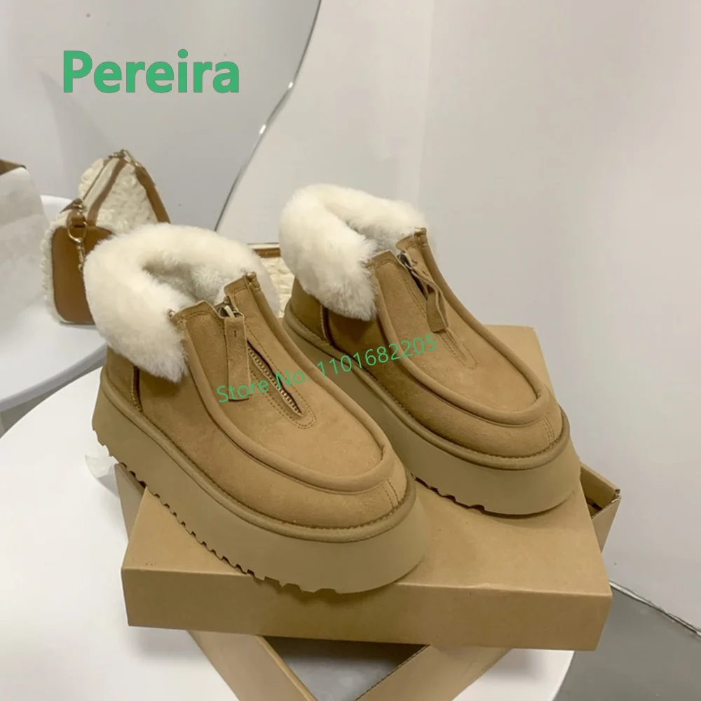 

Khaki Platform Snow Ankle Boots New Arrival Solid Luxury Brand Round Toe Fashion Commute Zipper Women's Shoes For Free Shipping