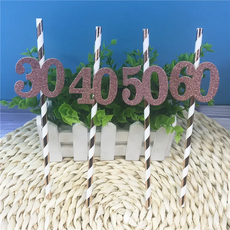 Rose Gold Milestone Celebration Straws - Elegant Birthday & Anniversary Party Decorations